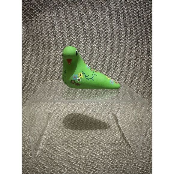 Vintage Hand Painted Pottery Green Bird Artist Signed By Gloria A Dios Panama - Picture 2 of 8